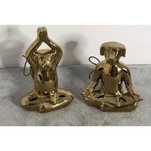 Dog Yoga Meditation Zen Gold Tone 2 Figurines Fragrance Sachet‎ Potpourri Holder